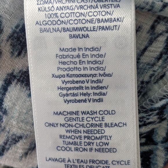 CHAPS Top Women's sz M Blue White Boho Lightweight Paisley Tunic Elastic Flowy - Picture 9 of 10